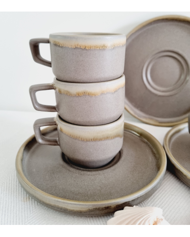 Zestaw filiżanek do espresso Structo, oryginalna ceramika - odcienie brązu